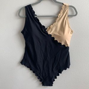 Two Tone Scalloped Swimsuit